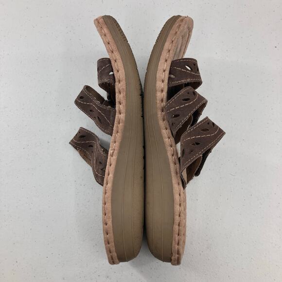 Earth Spirit Gelron Brown Tan Leather Hook Loop Adjustable Platform Slide Sandal - Picture 4 of 11